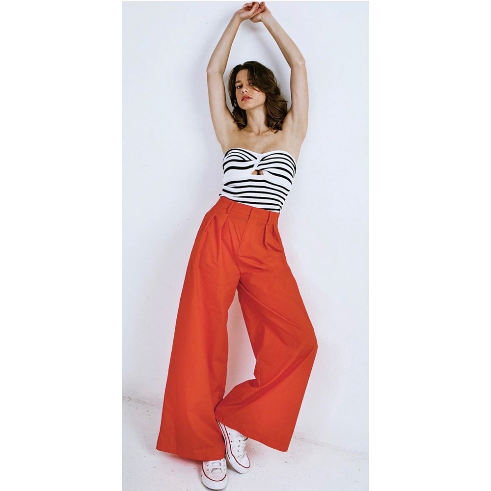 Free Market Flying Tomato Orange Wide Leg Pleated Cotton Pants FP1096 Womens L